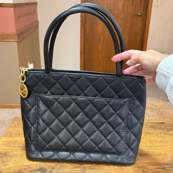 CHANEL Black Quilted Tote with Gold Accent w/COA - Picture 2 of 14